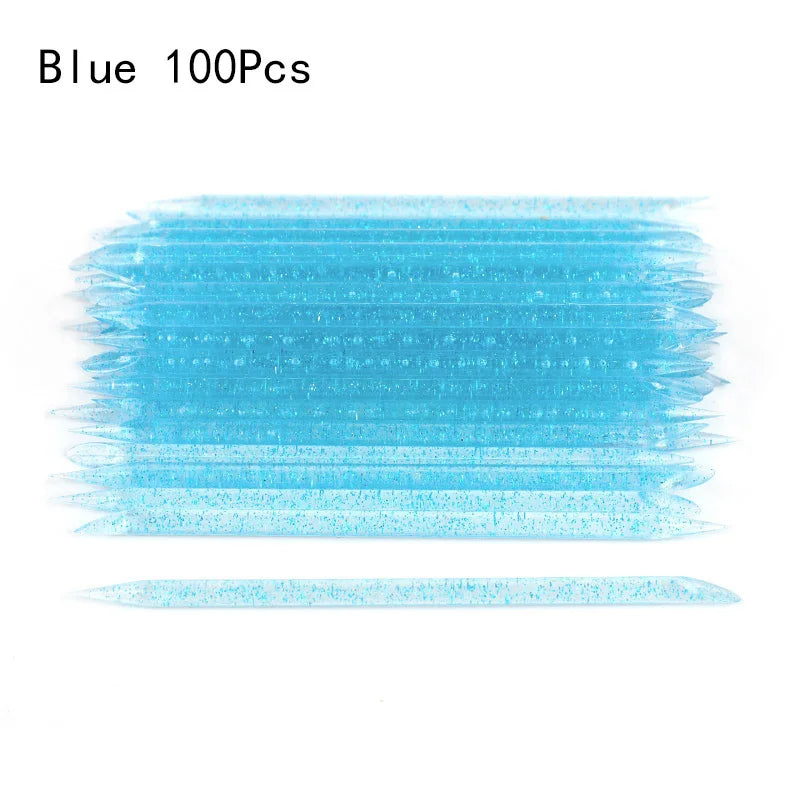 100pcs Dual-End Crystal Cuticle Pushers – Reusable Colorful Manicure & Pedicure Tools