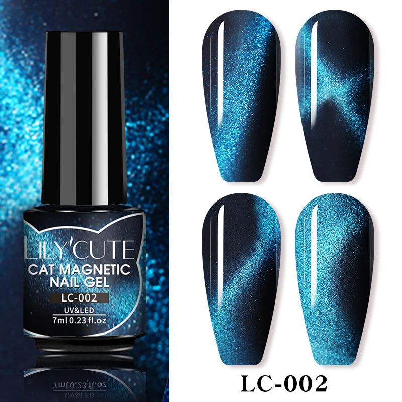 LILYCUTE 7ml Platinum Cat Eye Gel Polish – Rose Gold Foil Effect, Magnetic UV Gel for Nail Art