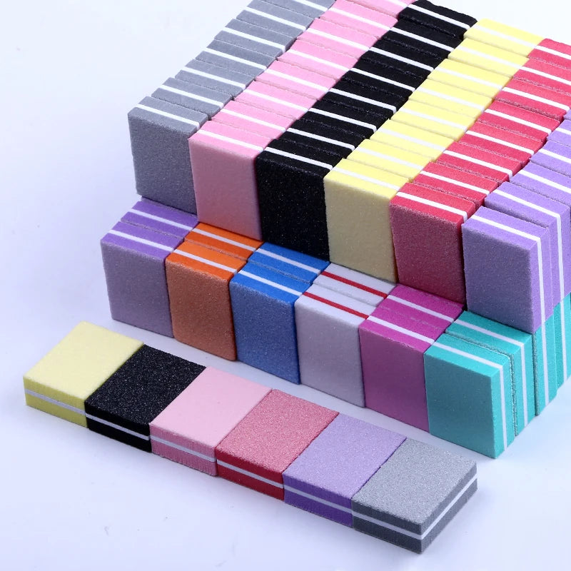 10/25/50pcs lot Double-sided Mini Nail File Blocks Colorful Sponge Nail Polish Sanding Buffer Strips