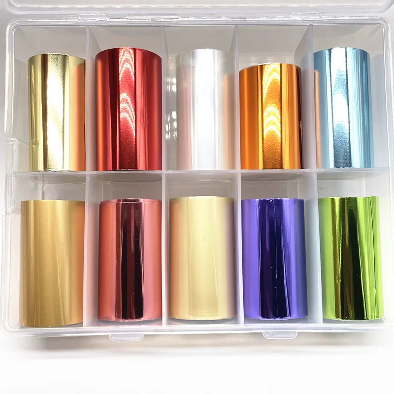 Metallic Nail Foil Transfer Paper – 10 Sheets Chameleon Neon Champagne Wraps for DIY Nail Art