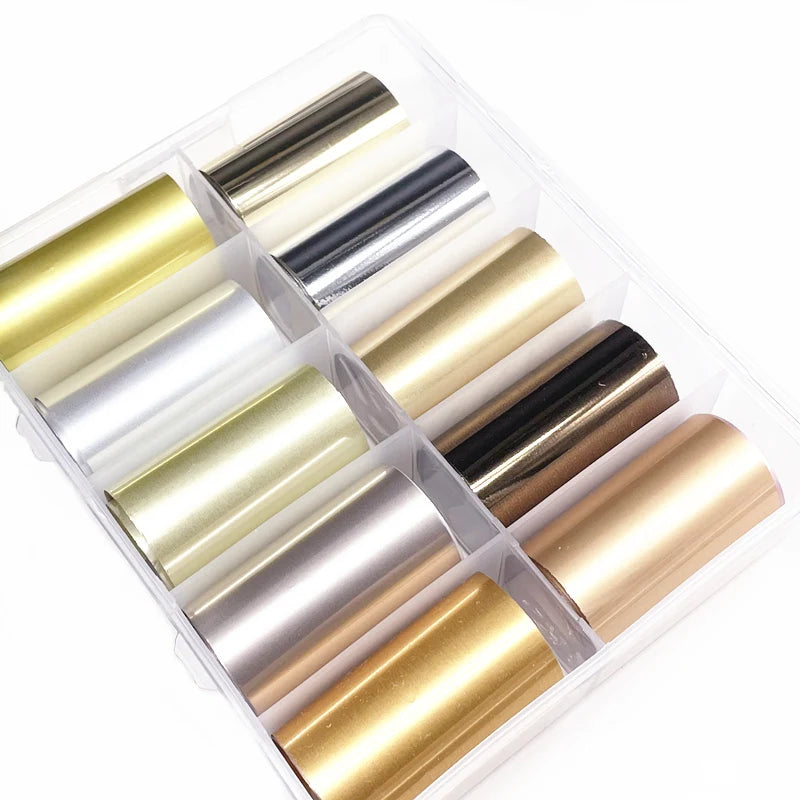 Metallic Nail Foil Transfer Paper – 10 Sheets Chameleon Neon Champagne Wraps for DIY Nail Art