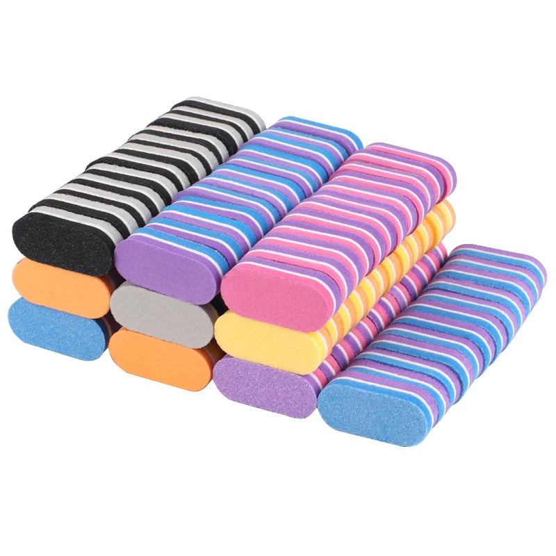 50pcs/lot Mini Sponge Nail File 100/180 Colorful Nail Buffer Double Sided Sanding Buffer Cuticle