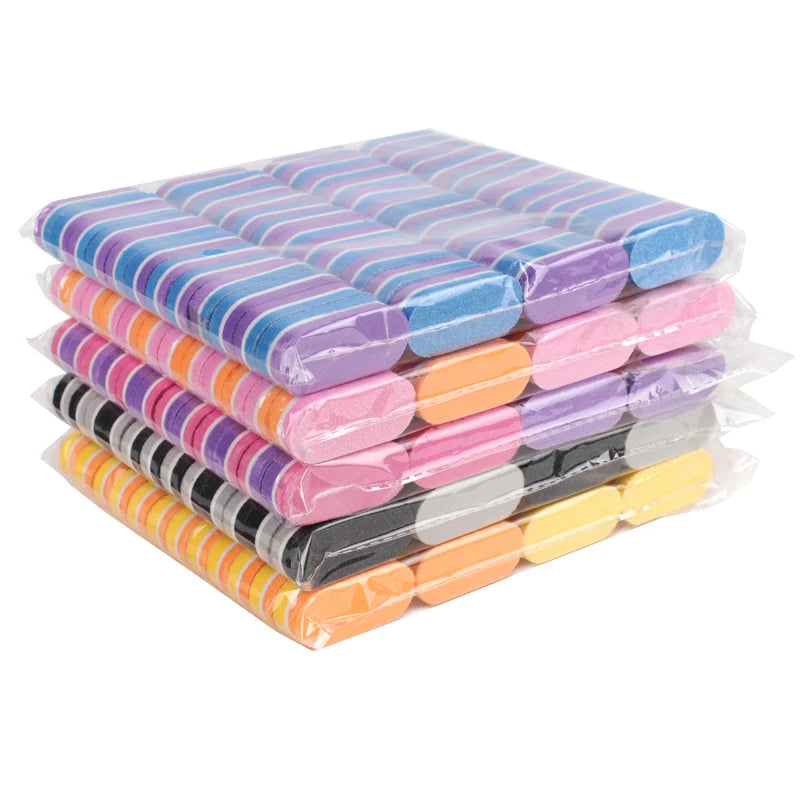 50pcs/lot Mini Sponge Nail File 100/180 Colorful Nail Buffer Double Sided Sanding Buffer Cuticle
