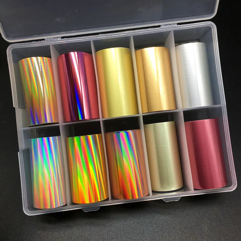 Metallic Nail Foil Transfer Paper – 10 Sheets Chameleon Neon Champagne Wraps for DIY Nail Art