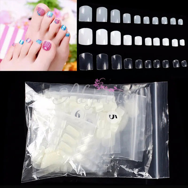 500pcs Acrylic Toe False Nails – Natural/White/Clear Full Cover Nail Tips for Foot Pedicure