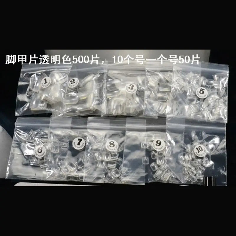 500pcs Acrylic Toe False Nails – Natural/White/Clear Full Cover Nail Tips for Foot Pedicure