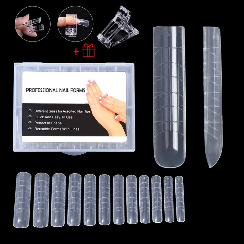 120PCS Clear Dual Forms for Poly Gel – Stiletto & Coffin Nail Extension Moulds