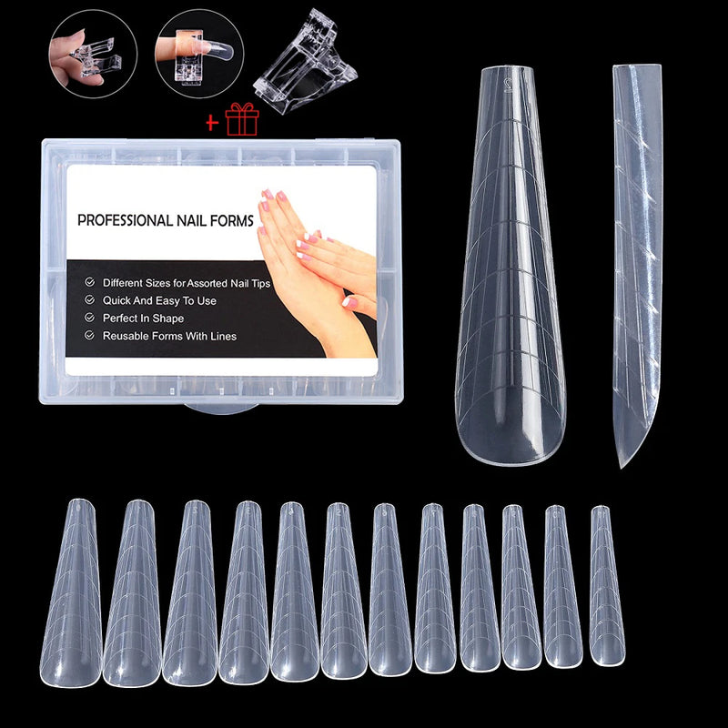 120PCS Clear Dual Forms for Poly Gel – Stiletto & Coffin Nail Extension Moulds