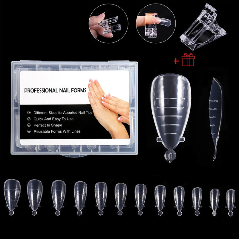 120PCS Clear Dual Forms for Poly Gel – Stiletto & Coffin Nail Extension Moulds