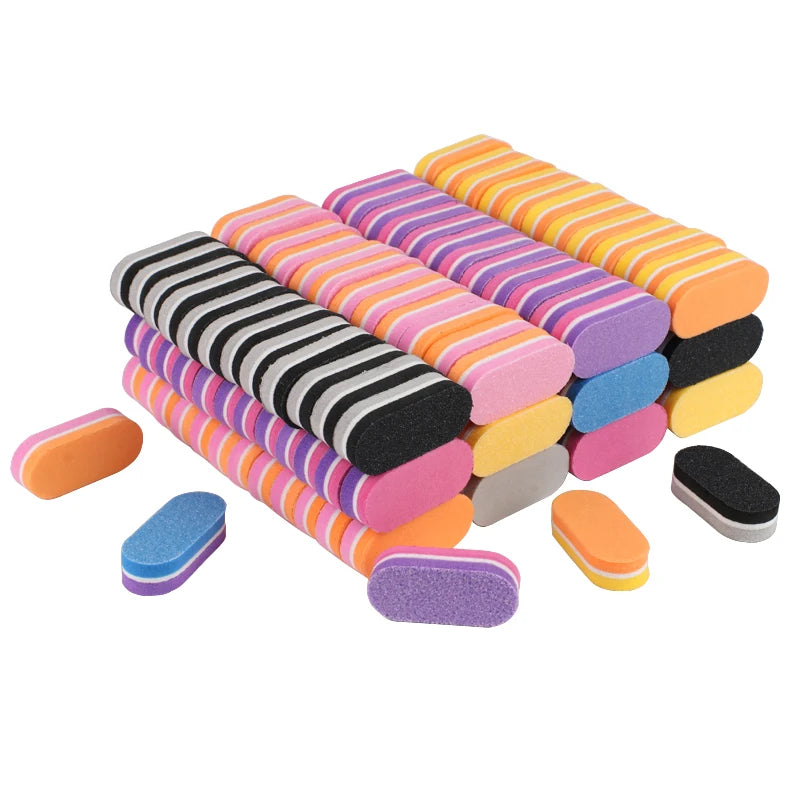 50pcs/lot Mini Sponge Nail File 100/180 Colorful Nail Buffer Double Sided Sanding Buffer Cuticle