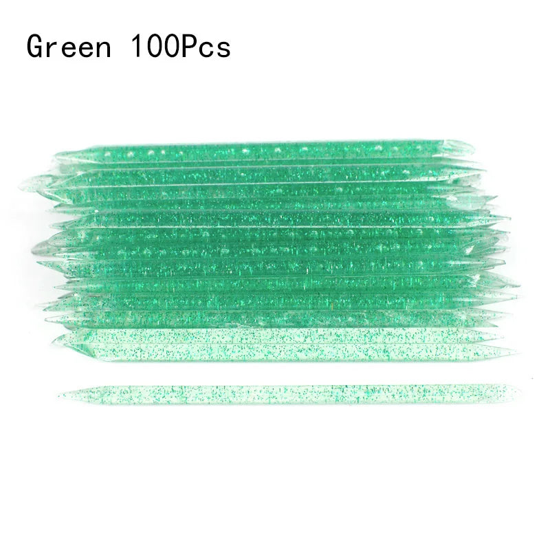 100pcs Dual-End Crystal Cuticle Pushers – Reusable Colorful Manicure & Pedicure Tools
