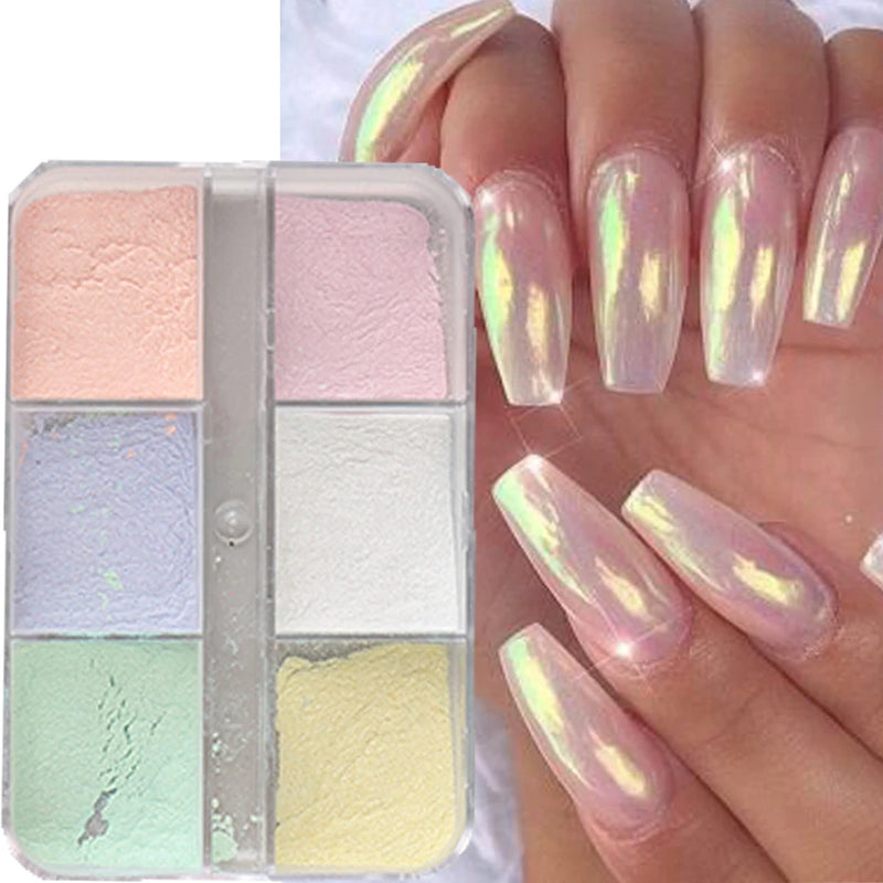 Moonlight Mirror Nail Powder – Aurora Chrome & Pearl Effect Pigment (6 Colours)