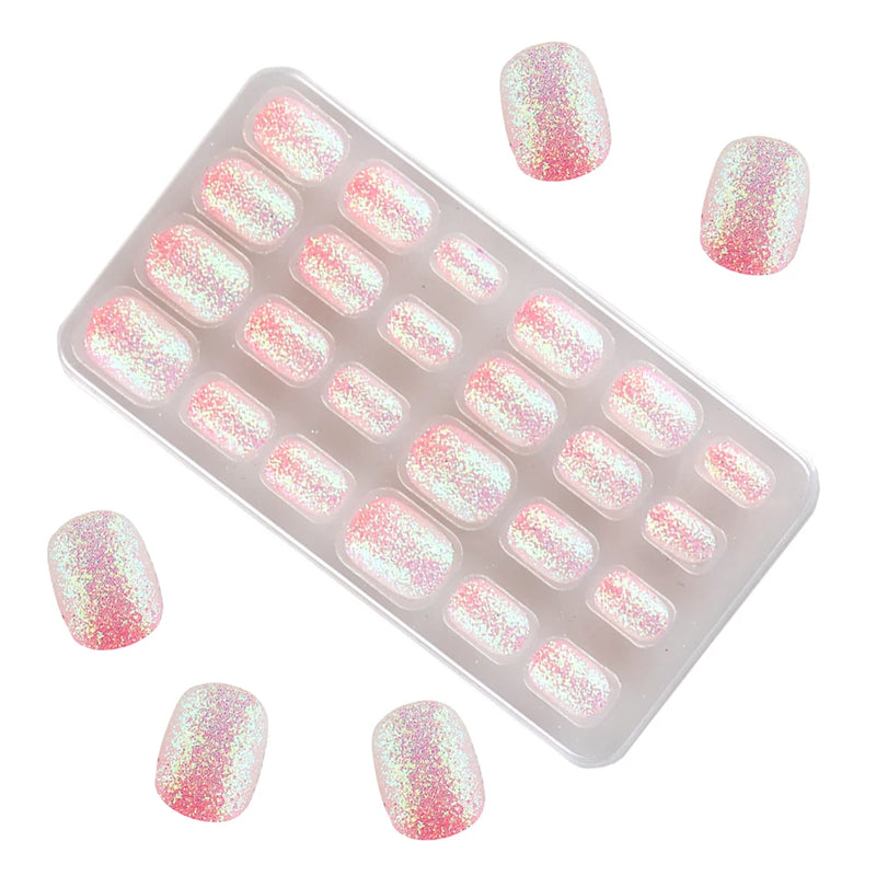 24Pcs Kids Press-On Nails – Glitter Bling Fake Nail Tips, DIY Manicure for Girls Aged 6+