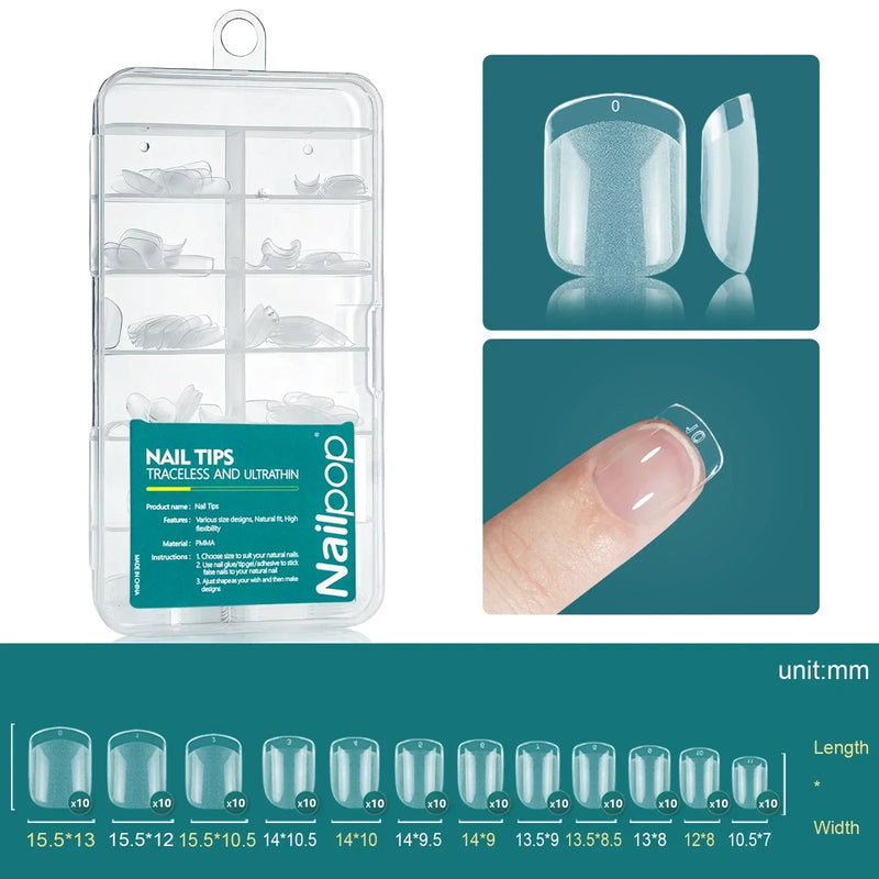 Nailpop 120pcs Soft Gel Nail Tips – Short Almond, Coffin & Square Shapes