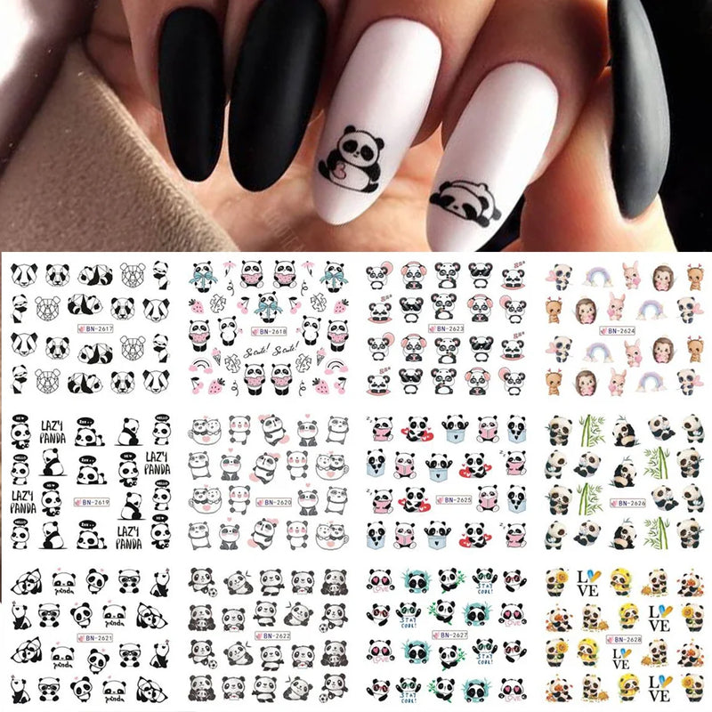 12PCS Summer Nail Art Stickers – Ink Flowers, Leaves & Graffiti Water Decals Set