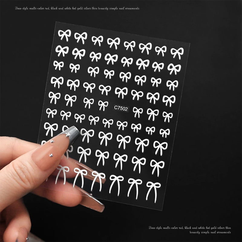 6 Sheets Ribbon Bowknots Nail Stickers - Cute 3D Bow Decals in Gold, Silver & Pink