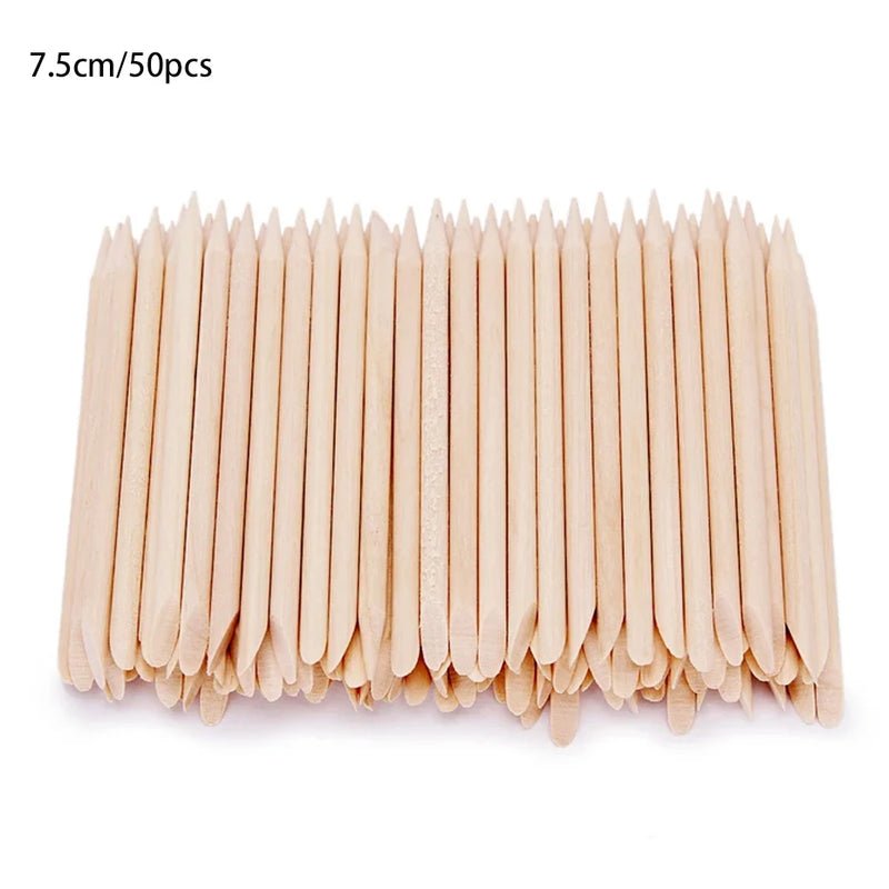 50/100pcs Orange Wood Cuticle Pushers – Dual-End Nail Art Sticks for Manicure & Pedicure Care