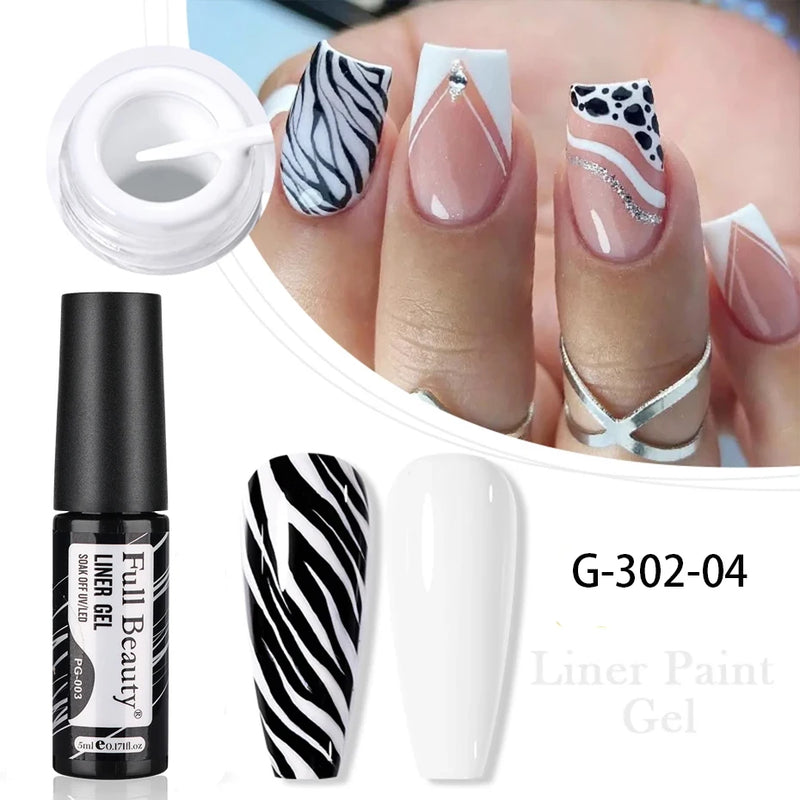 Champagne Gold & Silver Glitter Liner Gel – 5ml Super Bright French Line Nail Art Polish