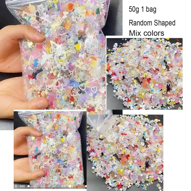 600PCS Nail Charms – Mix Flower, Heart, Bear, Bow Resin Rhinestones for Nail Art