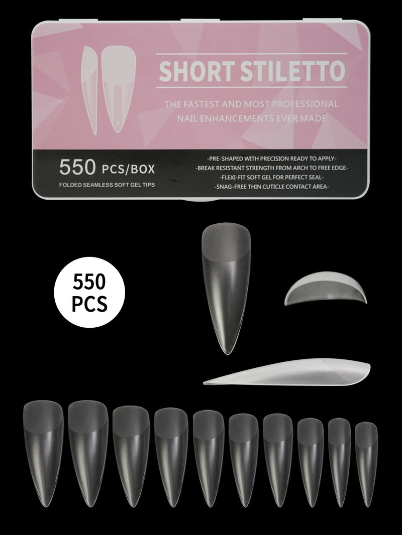 550pcs Soft Gel Coffin Nail Tips – Long Half-Matte Full Cover False Nails for DIY Acrylic Manicures