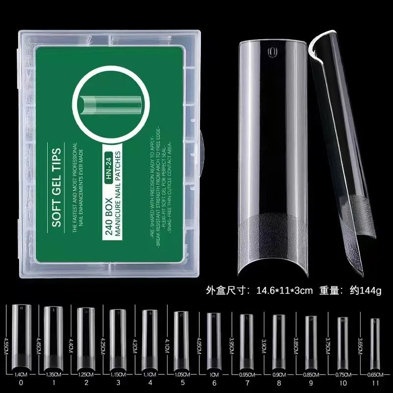 240PCS XXL Long Square Soft Gel Nail Tips – Full & Half Cover 2-in-1 Matte Fake Nails for Extensions