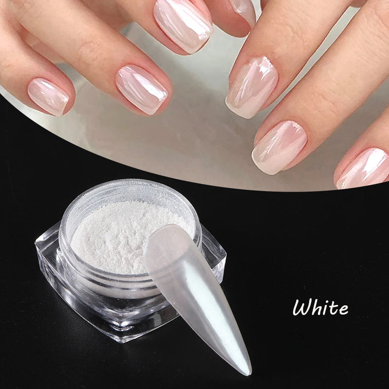Moonlight Pearl White Chrome Powder – Aurora Mirror Nail Glitter
