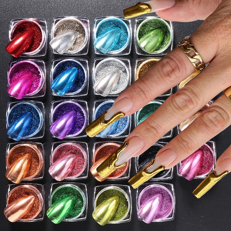 23 Colours Chrome Nail Powder Set – Y2K Metallic Mirror Pigments for Gel Nails & Nail Art Design