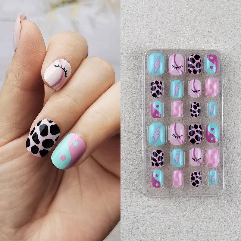 24Pcs Kids Press-On Nails – Glitter Bling Fake Nail Tips, DIY Manicure for Girls Aged 6+