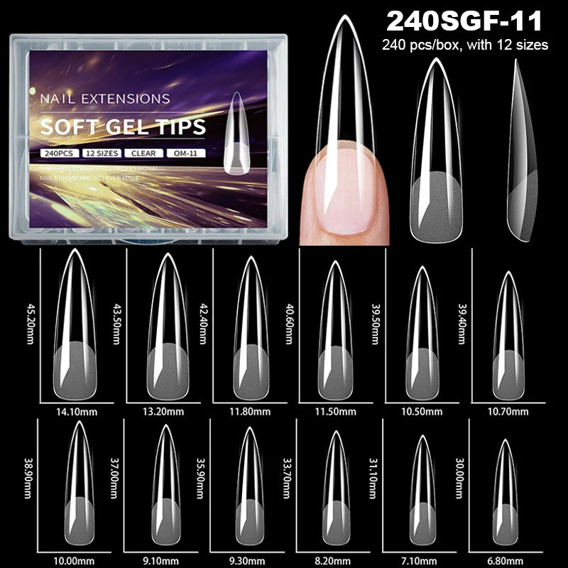 240pcs Luxury Soft Gel False Nail Tips – Semi-Matte Full Cover Artificial Extensions