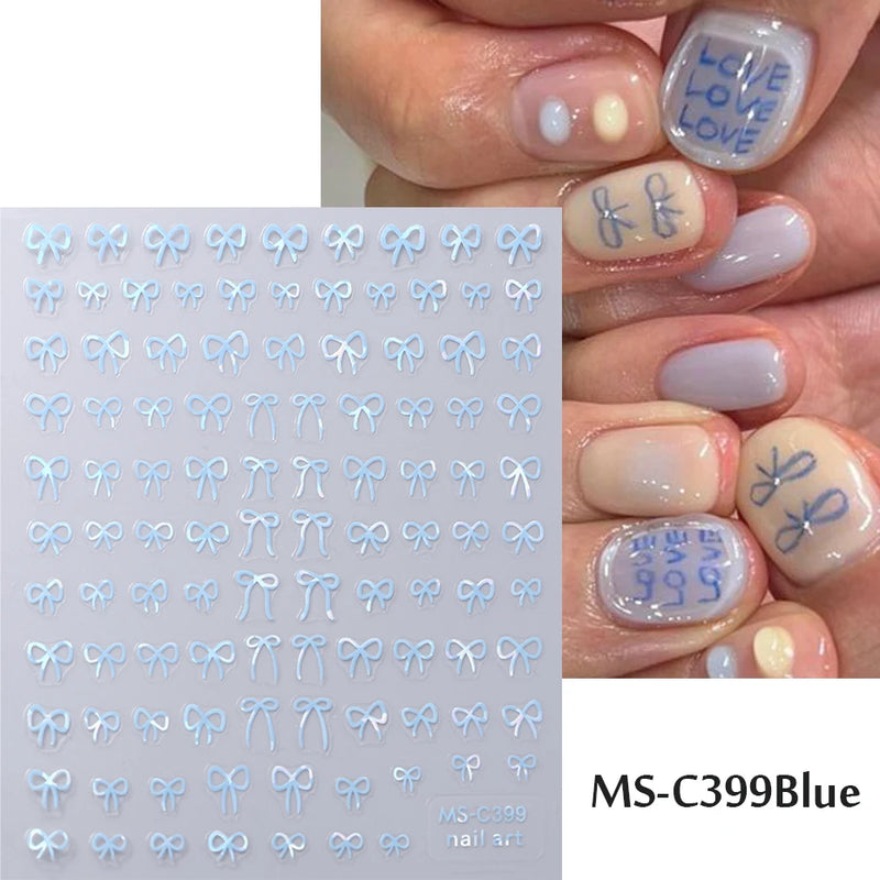 Mini Bowknot Nail Art Stickers – Self-Adhesive Lace Ribbon & Butterfly Decals, Black/White/Pink