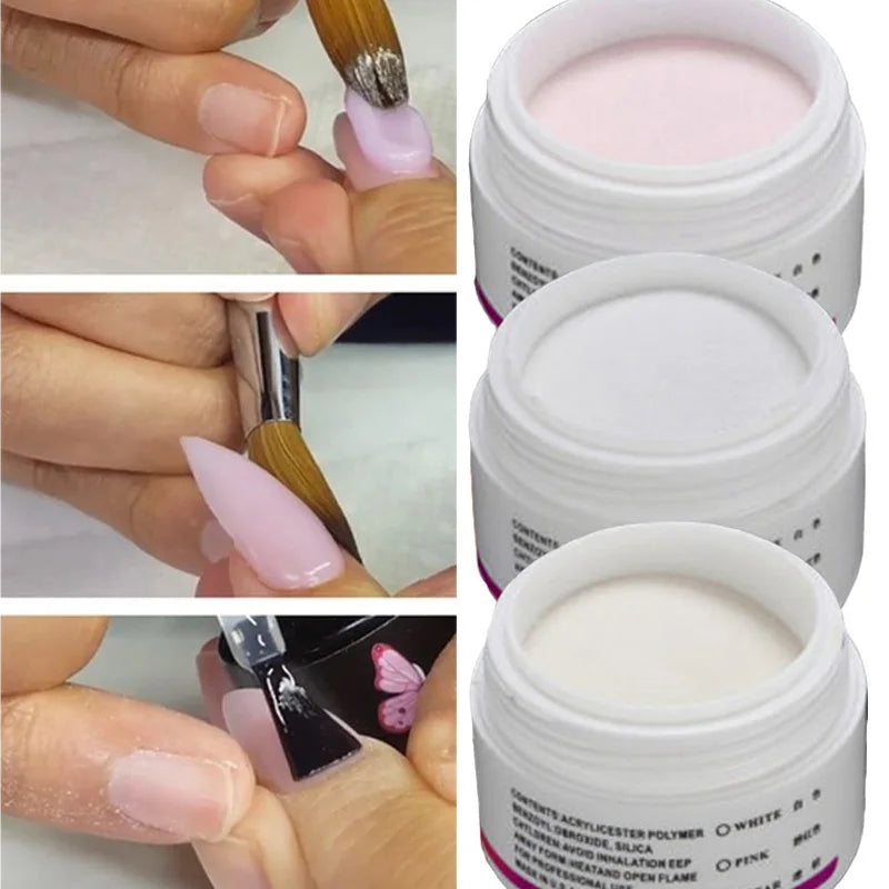10g/Bottle Professional Acrylic Powder Pink/White/Clear Nude Extension Crystal Powder DIY 3 IN 1