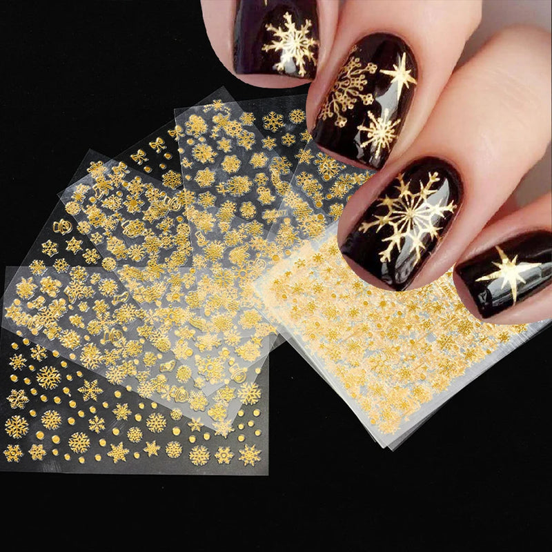 12 Sheets Nail Art Stickers – 3D Self-Adhesive Decals for Holiday Manicures