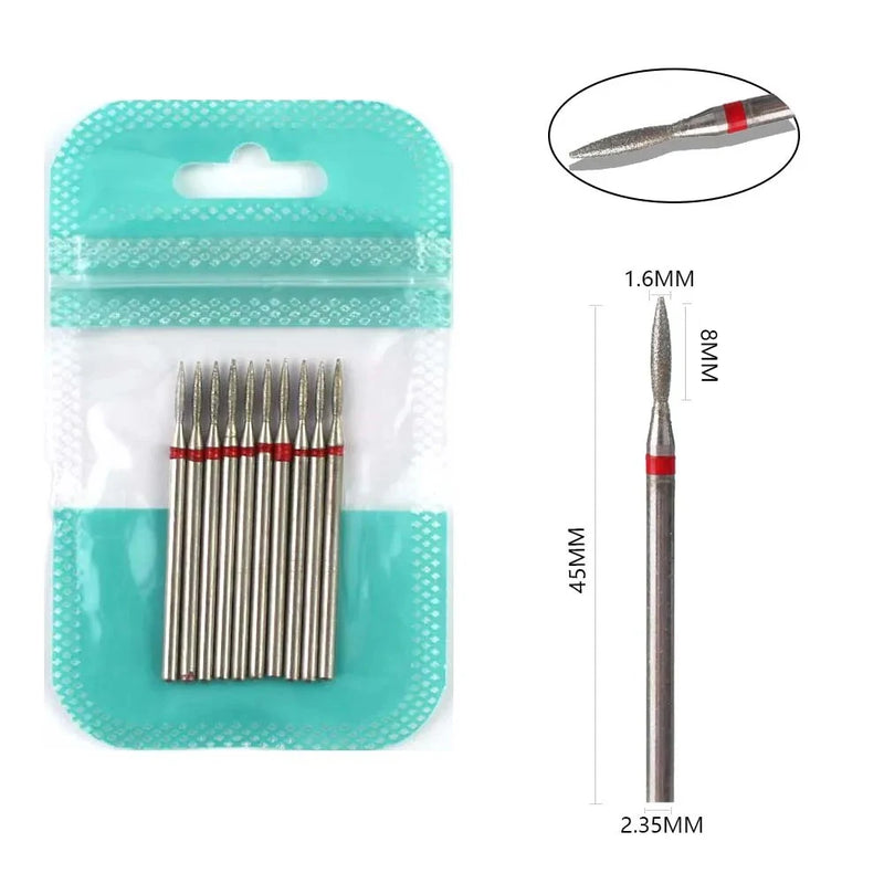10pcs Diamond Nail Drill Bits Set – 3/32" Electric Manicure & Pedicure Milling Cutter