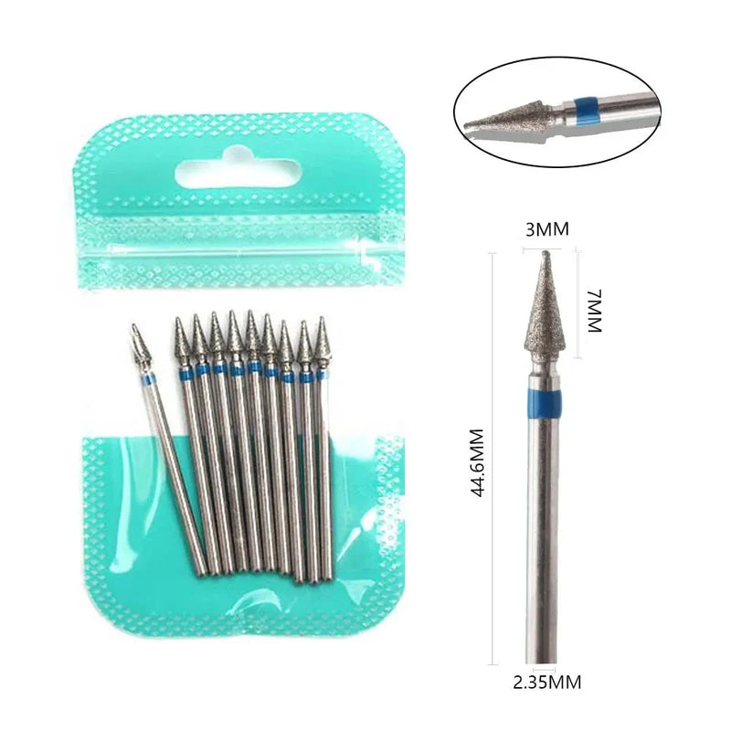 10pcs Diamond Nail Drill Bits Set – 3/32" Electric Manicure & Pedicure Milling Cutter