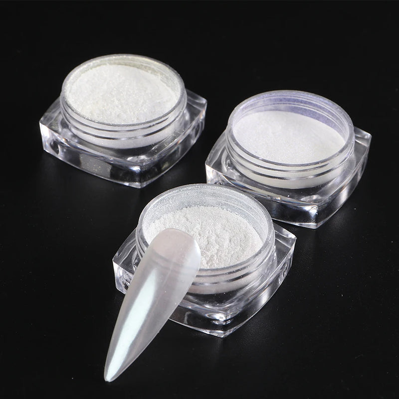 Moonlight Pearl White Chrome Powder – Aurora Mirror Nail Glitter