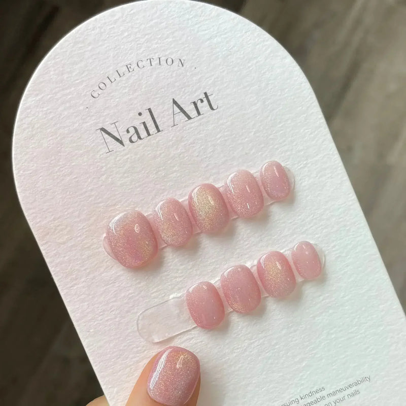 10Pcs Handmade Short Press-On Nails – Pure Colour French Round Full Cover False Nails with Glue
