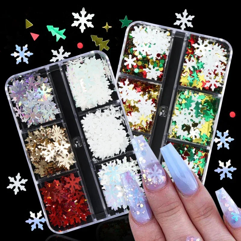 White Snowflake Nail Art Glitter Sequins Holographic Snow Flakes Slices Winter Christmas Nail Art