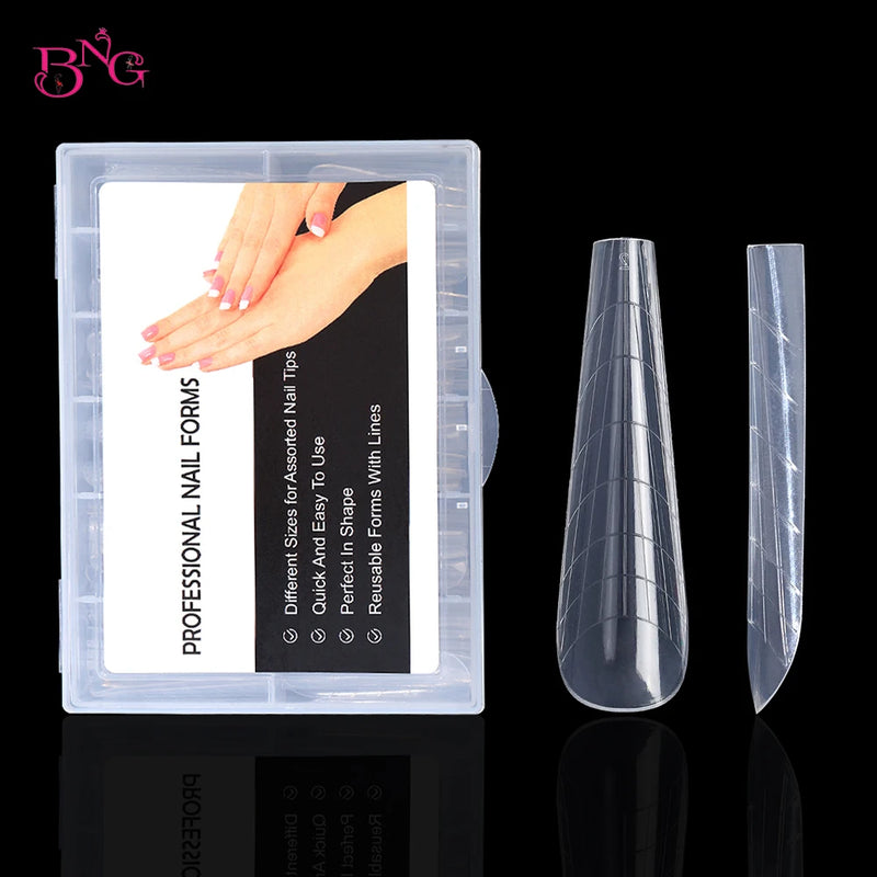 120PCS Clear Dual Forms for Poly Gel – Stiletto & Coffin Nail Extension Moulds