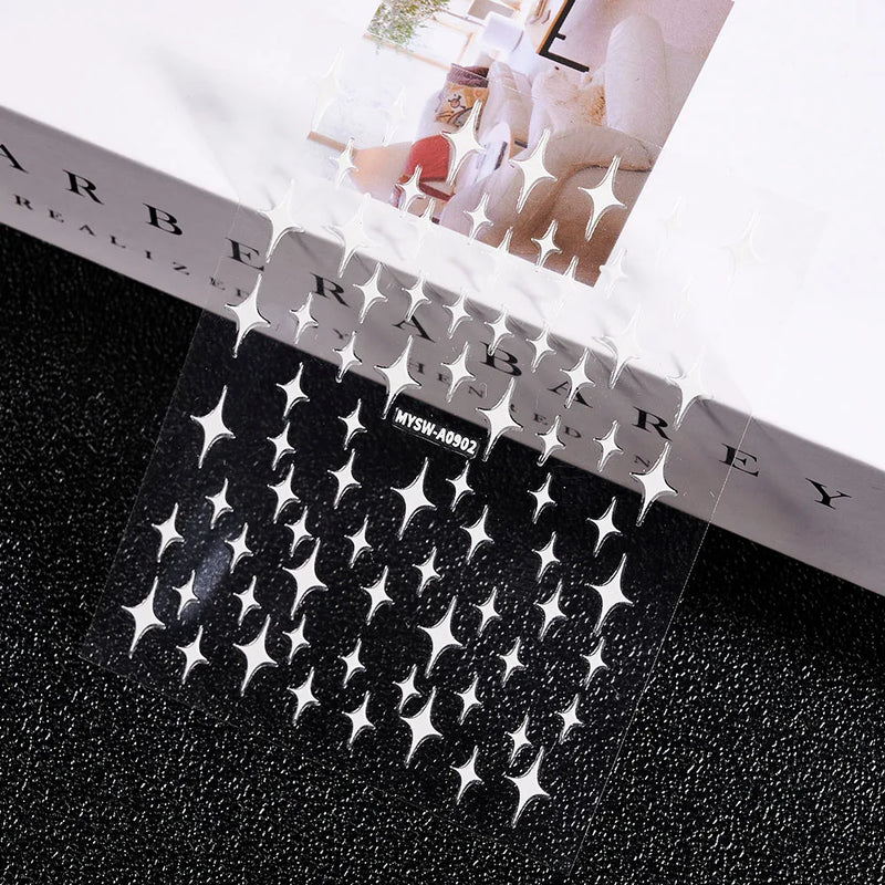 3D Gold Sun/Moon/Star Bronzing Nail Art Stickers – Gold & Silver Self-Adhesive Decals