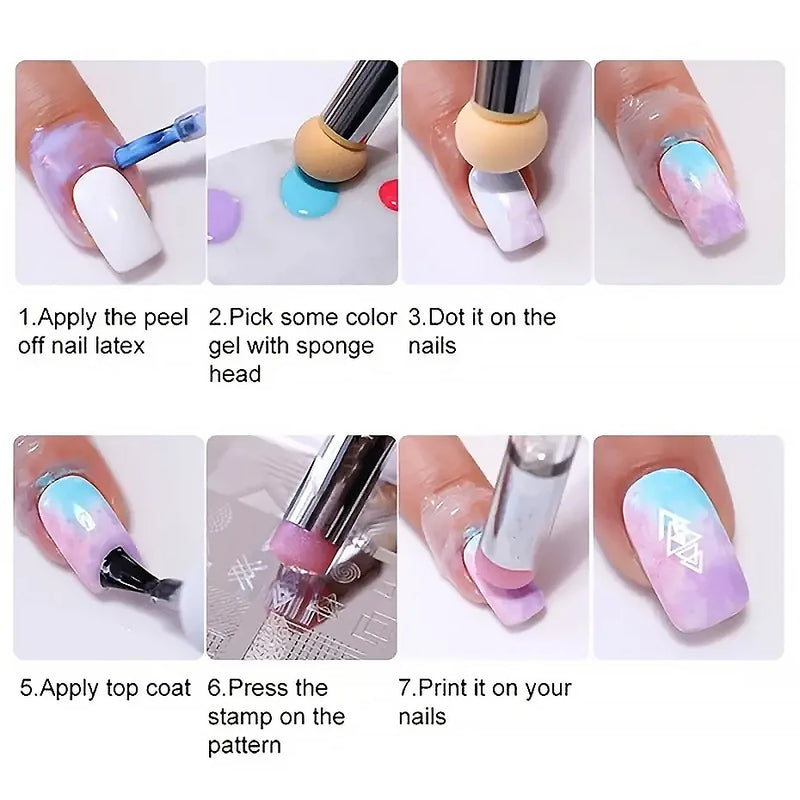 Nail Stamping Plates Set with Silicone Stamper Brush – Flower & Geometry Transfer Templates