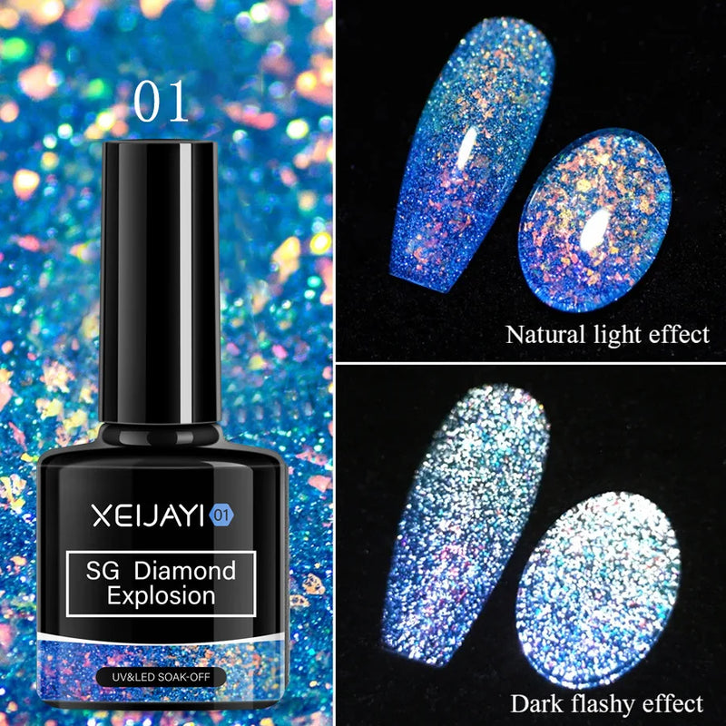 8ml Reflective Glitter Gel Nail Polish – Diamond Sparkling UV/LED Semi-Permanent Gel for Nail Art