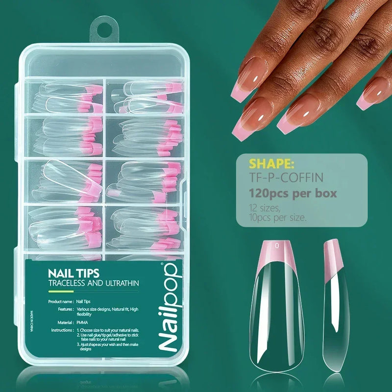 Nailpop 120pcs Soft Gel Nail Tips – Short Almond, Coffin & Square Shapes