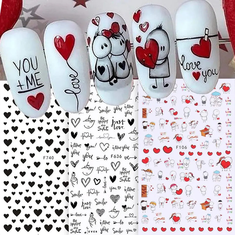 6PCS 3D Valentine’s Day Nail Stickers – Cute Girl & Cartoon Love Letter Wraps