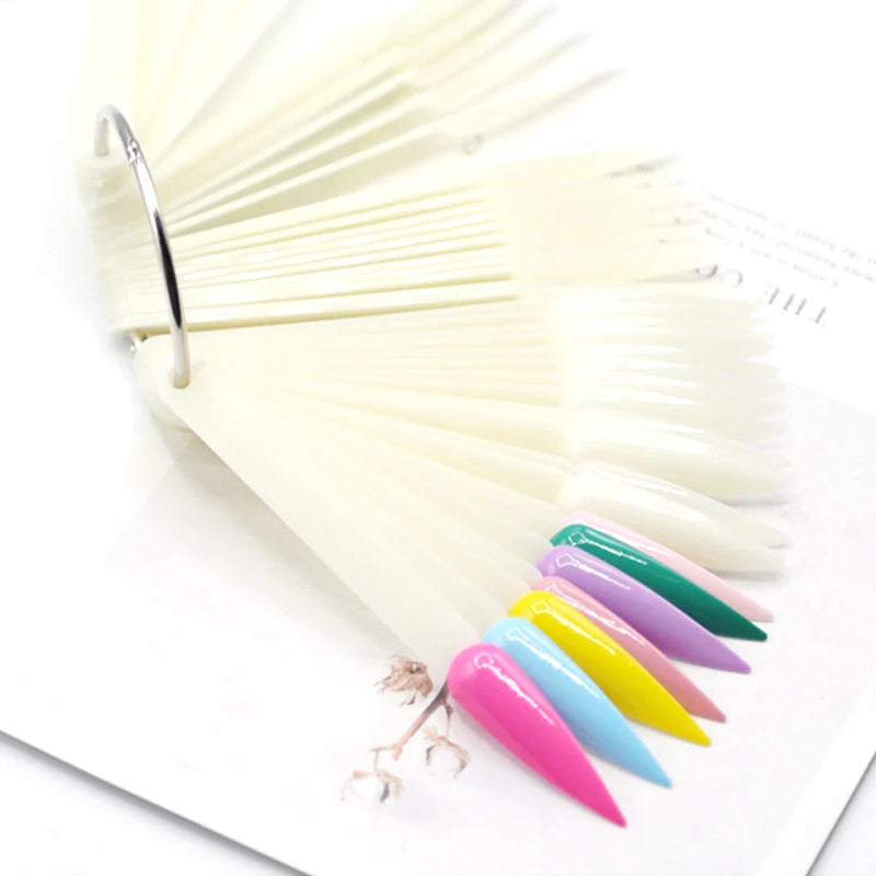 50PCS Oval Fan Nail Swatch Tips – Clear & Natural Nail Display for Gel Polish Practice