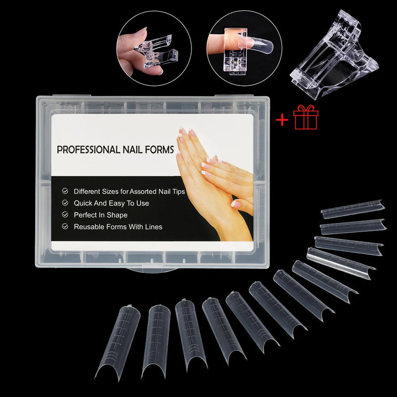 120PCS Clear Dual Forms for Poly Gel – Stiletto & Coffin Nail Extension Moulds