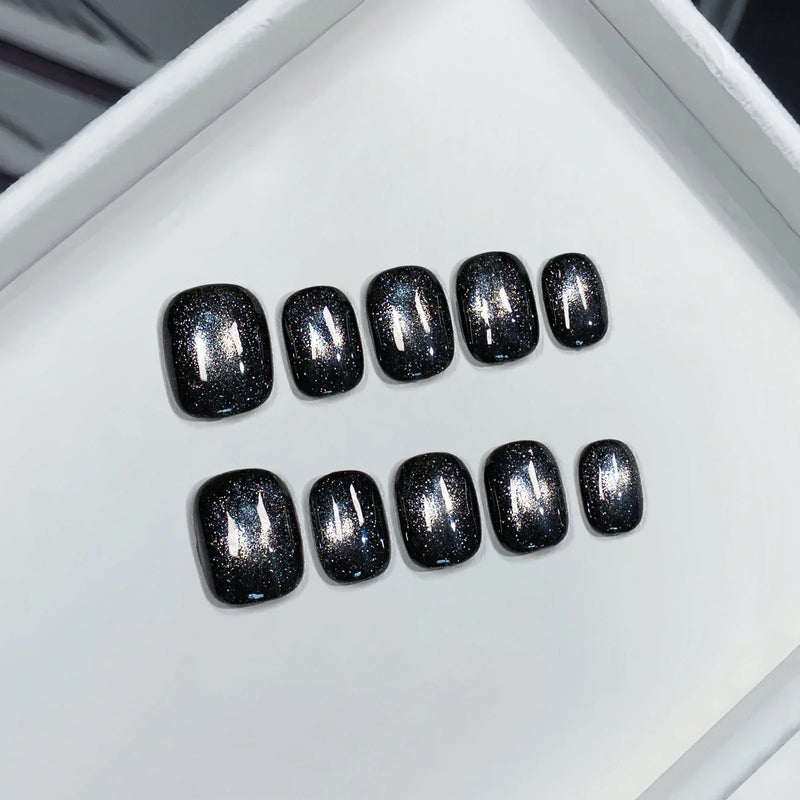 10Pcs Handmade Short Press-On Nails – Pure Colour French Round Full Cover False Nails with Glue