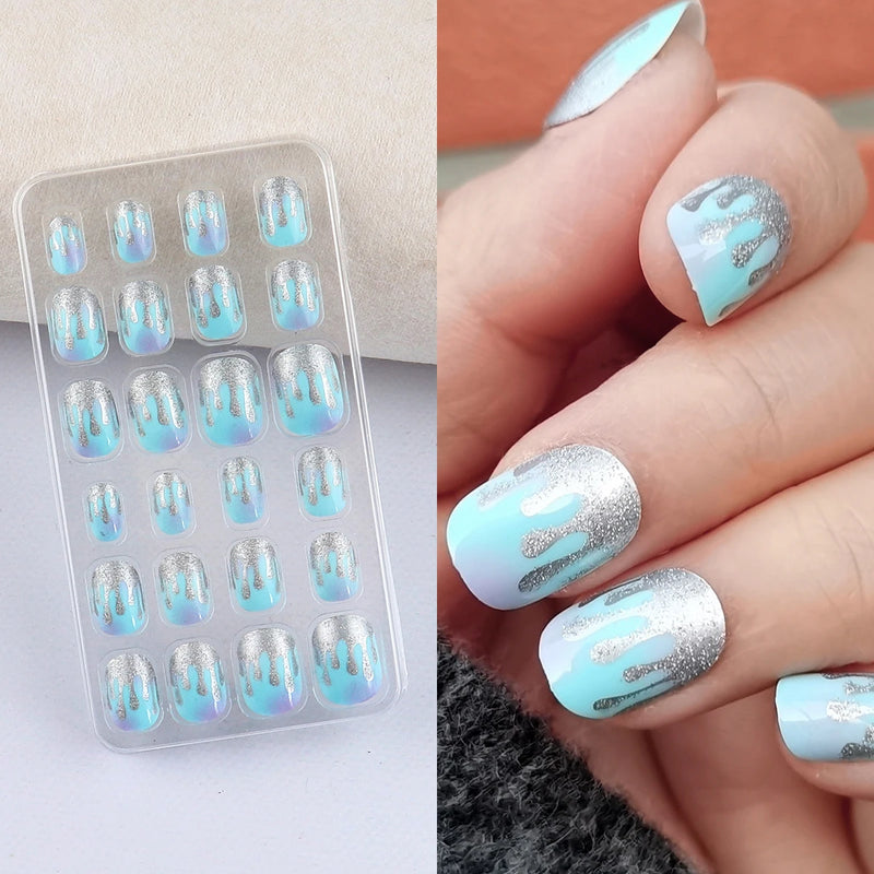 24Pcs Kids Press-On Nails – Glitter Bling Fake Nail Tips, DIY Manicure for Girls Aged 6+