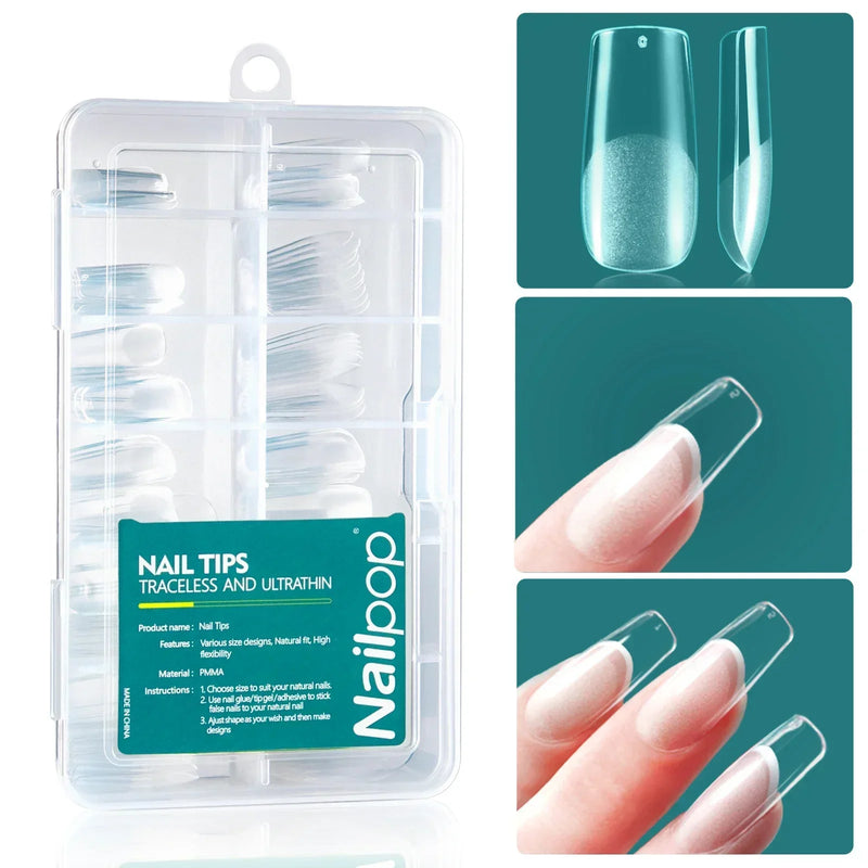 Nailpop 120pcs Gel X Nail Tips – Medium/Short Almond & Square Soft Gel Tips