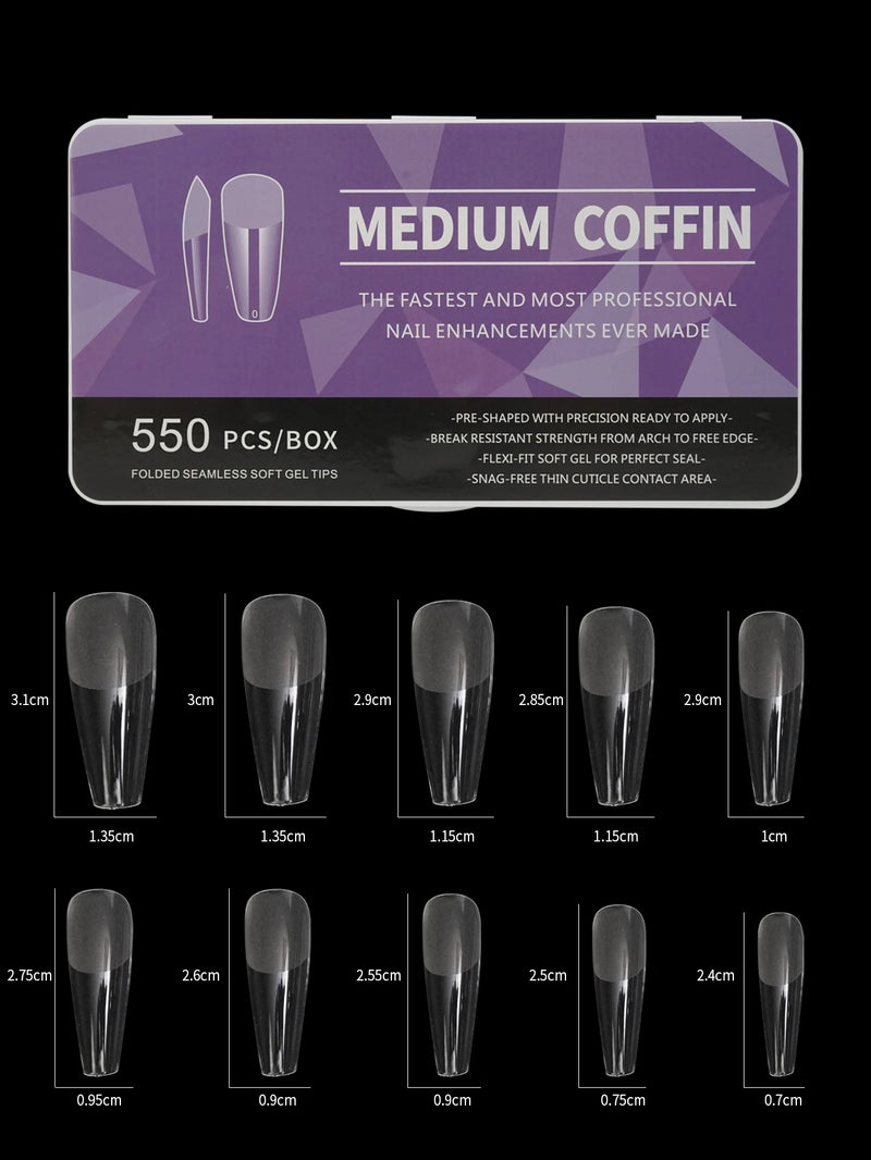 550pcs Soft Gel Coffin Nail Tips – Long Half-Matte Full Cover False Nails for DIY Acrylic Manicures