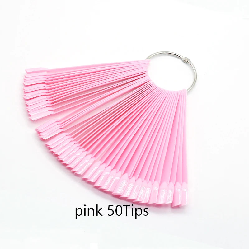 50PCS Oval Fan Nail Swatch Tips – Clear & Natural Nail Display for Gel Polish Practice